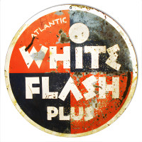 White Flash Plus Motor Oil Metal Sign - 14" Round
