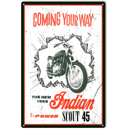 1968 Indian Scout 45 Motorcycle Reproduction Metal Sign - 18" x 30"
