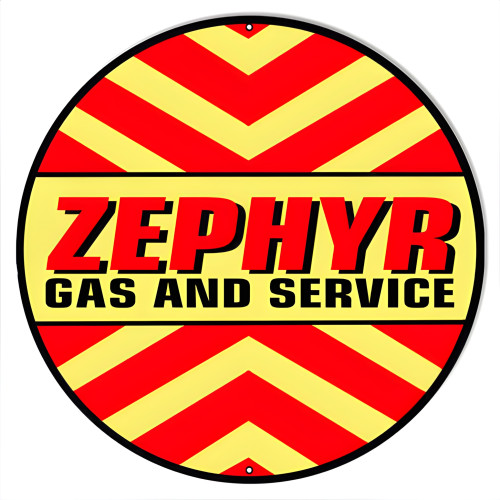 Zephyr Gas And Service Metal Sign - 14" Round