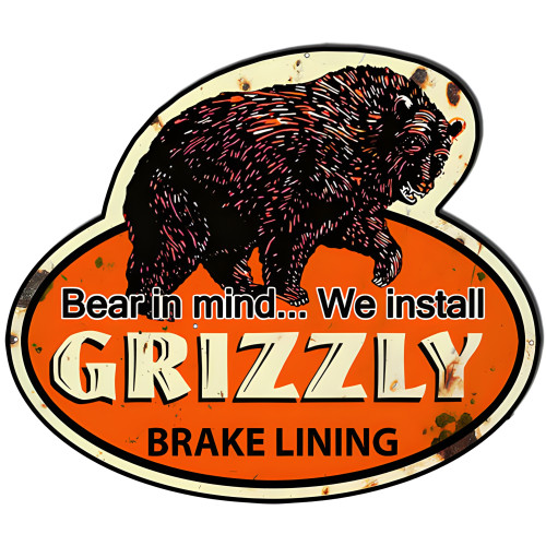 Grizzly Brake Lining Vintage Reproduction Metal Sign - 22.8" x 19.5"