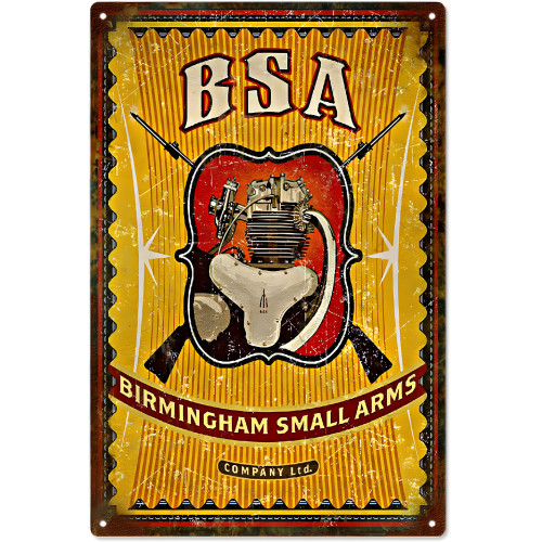 BSA Engine Birmingham Small Arms Metal Sign - 12" x 18"