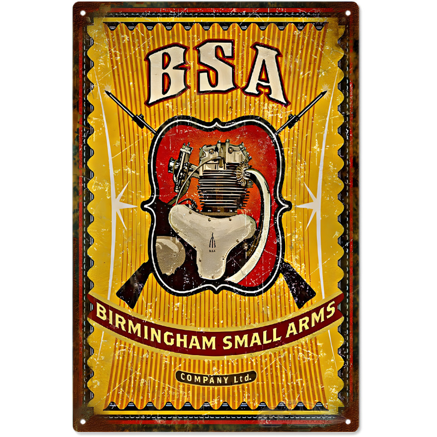 BSA Engine Birmingham Small Arms Metal Sign - 12" x 18" BSA Engine Birmingham Small Arms Metal Sign - 12" x 18"