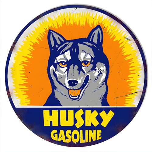 XL Husky Motor Oil Gas Metal Sign - 30" Round