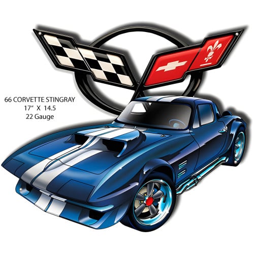 66 Corvette Stingray Metal Sign - 14.5" x 17"