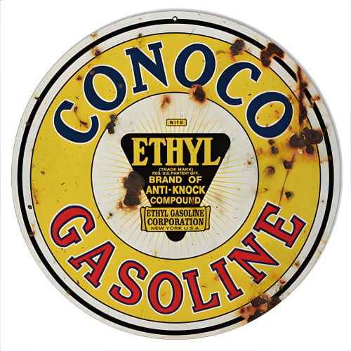 Conoco Gasoline Motor Oil Metal Sign - 14" Round