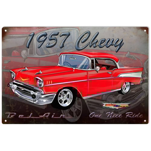 1957 Chevy Hot Rod Garage Metal Sign - 12" x 18"