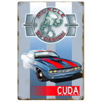Reproduction Aged Looking Nostalgic Cuda Hemi Automobile Metal Sign - 12" x 18"