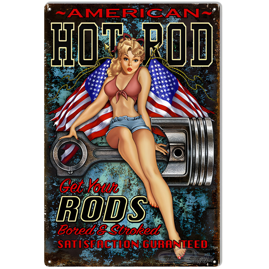 American Hot Rod Pin Up Girl Garage Metal Sign - 12" x 18" American Hot Rod Pin Up Girl Garage Metal Sign - 12" x 18"