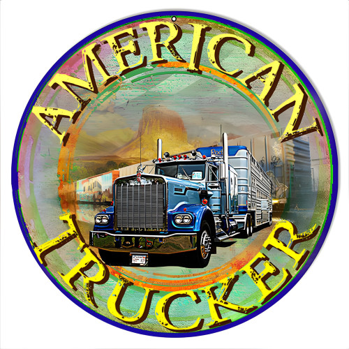 American Trucker Reproduction Metal Sign - 14" Round