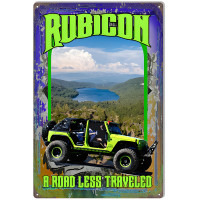 Road Less Traveled Green Jeep Metal Sign - 12" x 18"