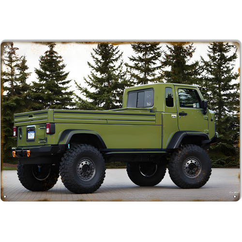Nostalgic Green Jeep Metal Sign - 12" x 18"