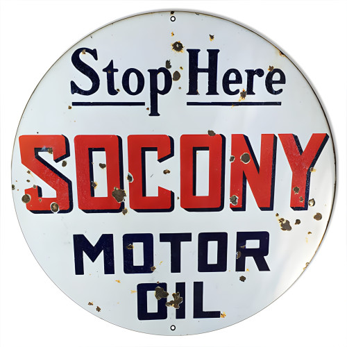 Socony Motor Oil Metal Sign - 18" Round