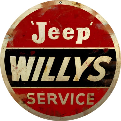 Jeep Willys Service Metal Sign - 18" Round