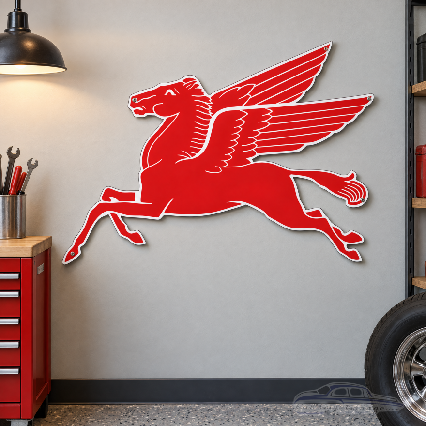 Mobil Pegasus Flying Horse Metal Sign - 35.5" x 25.75"