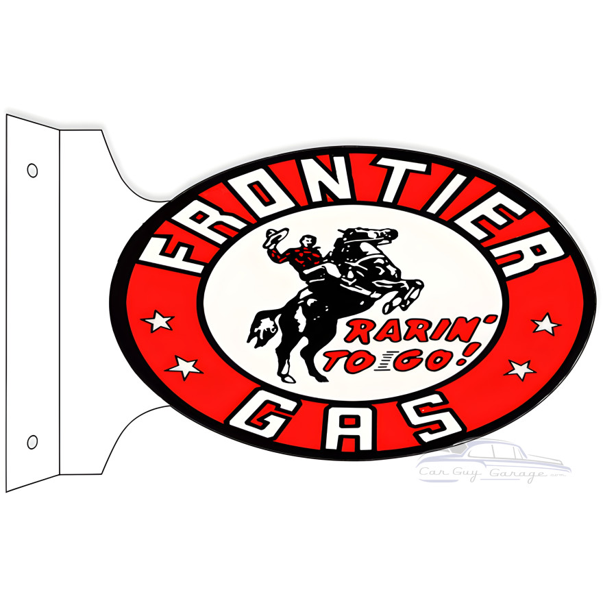 Frontier Gas Rarin To Go Flange Metal Sign - 12" x 18" Frontier Gas Rarin To Go Flange Metal Sign - 12" x 18"