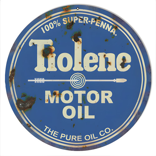 Tiolene 100% Super-Penna Motor Oil Metal Sign - 14" Round