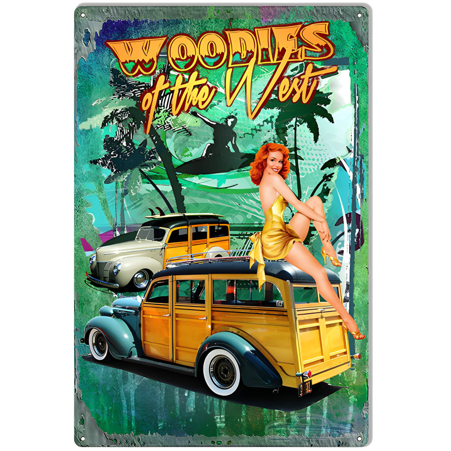 Woodies Of The West Pin Up Girl Metal Sign - 12" x 18" Woodies Of The West Pin Up Girl Metal Sign - 12" x 18"