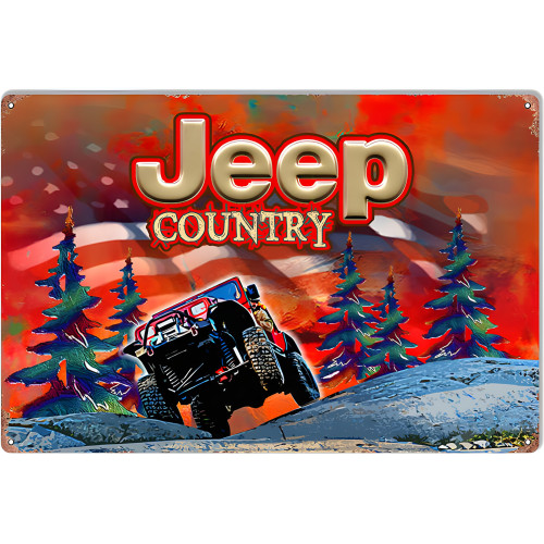 Red Jeep Country Metal Sign - 12" x 18"
