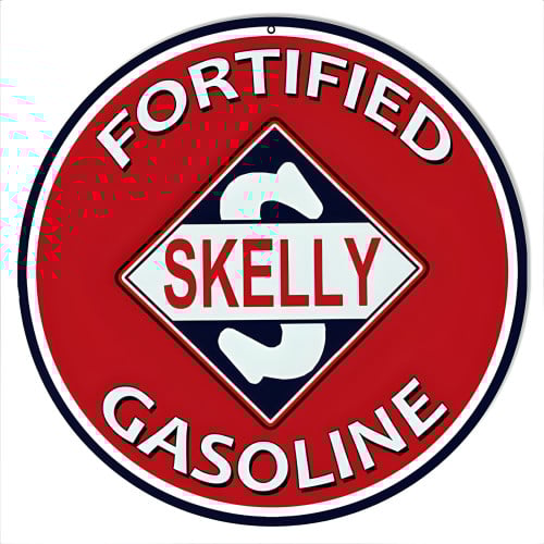Skelly Fortified Gasoline Motor Oil Metal Sign - 14" Round