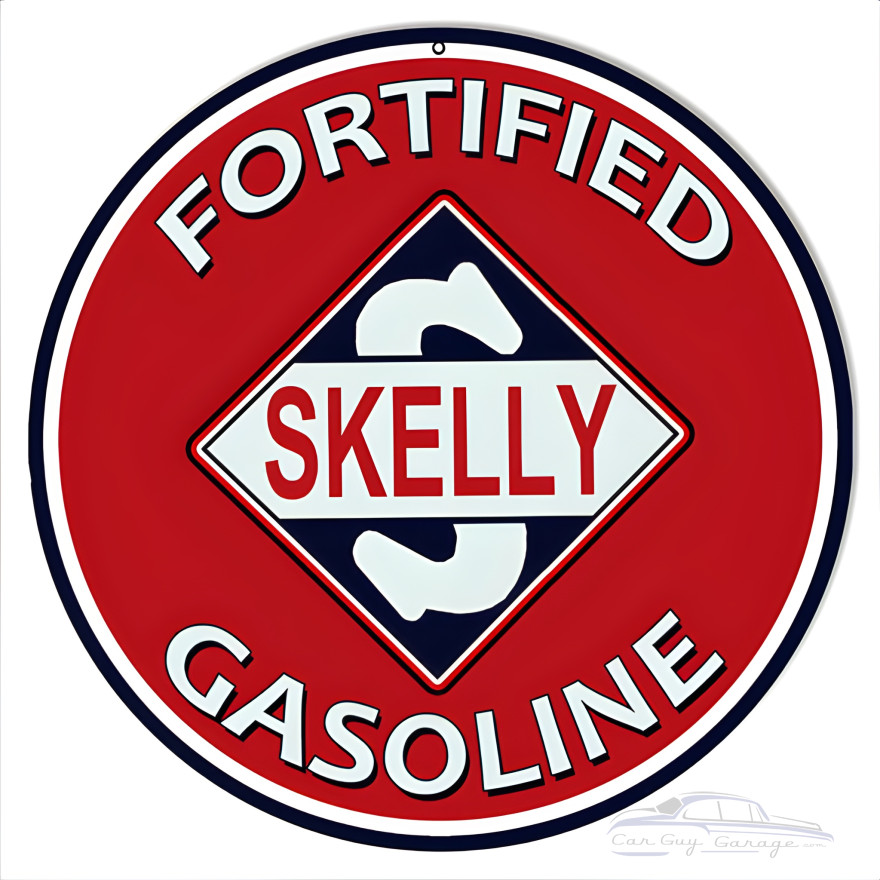 Skelly Fortified Gasoline Motor Oil Metal Sign - 14" Round Skelly Fortified Gasoline Motor Oil Metal Sign - 14" Round