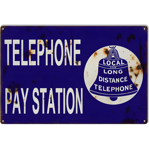 Aged Looking Telephone Pay Station Nostalgic Metal Sign - 12" x 18"