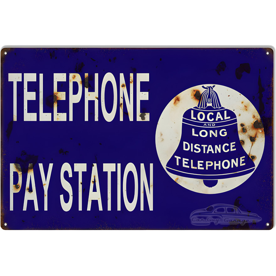 Aged Looking Telephone Pay Station Nostalgic Metal Sign - 12" x 18" Aged Looking Telephone Pay Station Nostalgic Metal Sign - 12" x 18"