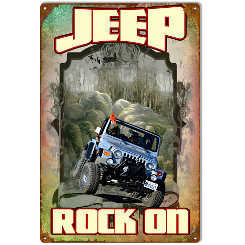 Jeep Rock On Reproduction Metal Sign - 12" x 18"