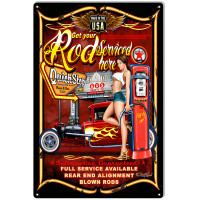 Hot Rod Serviced Here Garage Shop Metal Sign - 12" x 18"