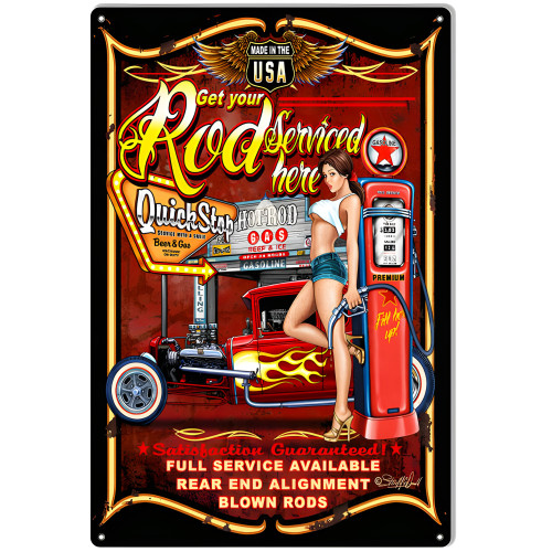 Hot Rod Serviced Here Garage Shop Metal Sign - 12" x 18"