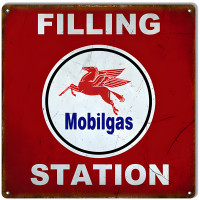 Mobilgas Motor Oil Metal Sign - 12" x 12"