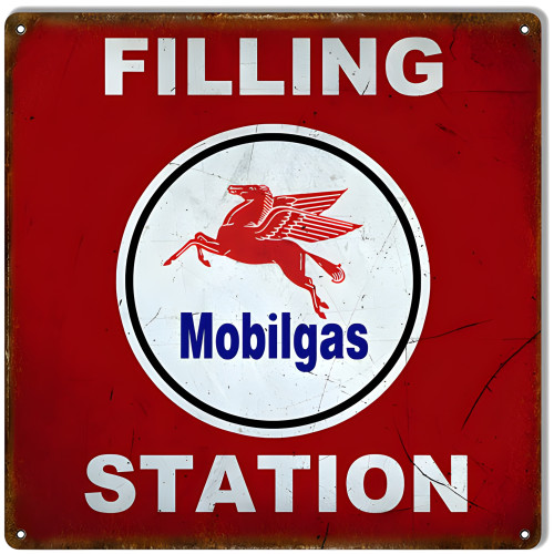 Mobilgas Motor Oil Metal Sign - 12" x 12"