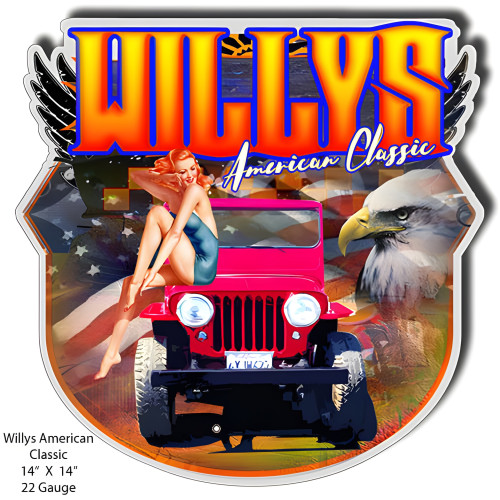 Willys Classic Laser Cut Out Metal Sign - 14" x 14"