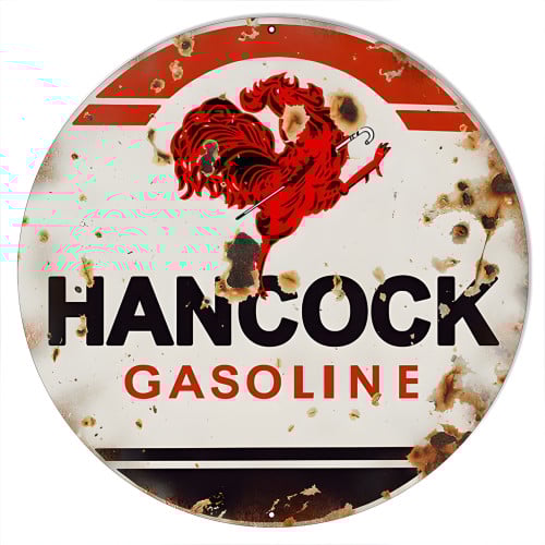 Hancock Gasoline Metal Sign - 18" Round