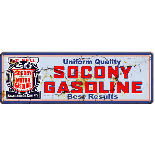 Socony Gasoline Reproduction Vintage Looking Large Motor Oil Metal Sign - 8" x 24"