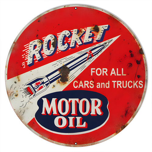 Rocket Motor Oil Metal Sign - 24" Round