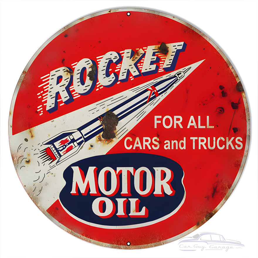 Rocket Motor Oil Metal Sign - 24" Round Rocket Motor Oil Metal Sign - 24" Round