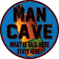 Man Cave What Is Said Here Stays Here Metal Sign - 14" Round