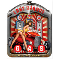 Last Chance Gas Pin Up Girl Metal Sign - 14" x 18"