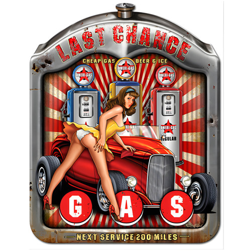 Last Chance Gas Pin Up Girl Metal Sign - 14" x 18"