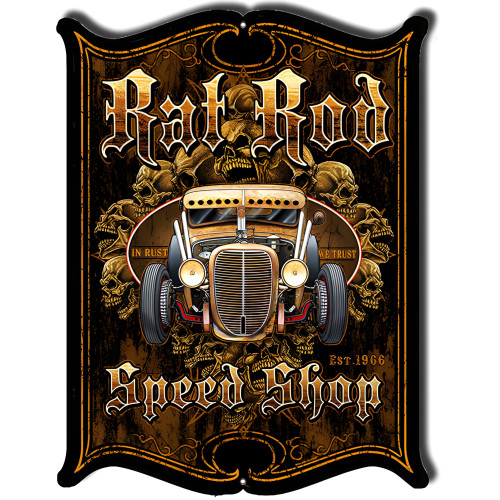 Hot Rod Rat Rod Laser Cut Out Garage Shop Metal Sign - 14" x 18"