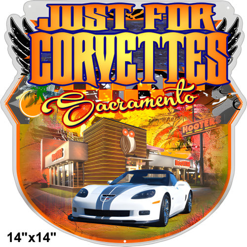 Corvettes Sports Car Sacramento Cut Out Metal Sign - 14" x 14"