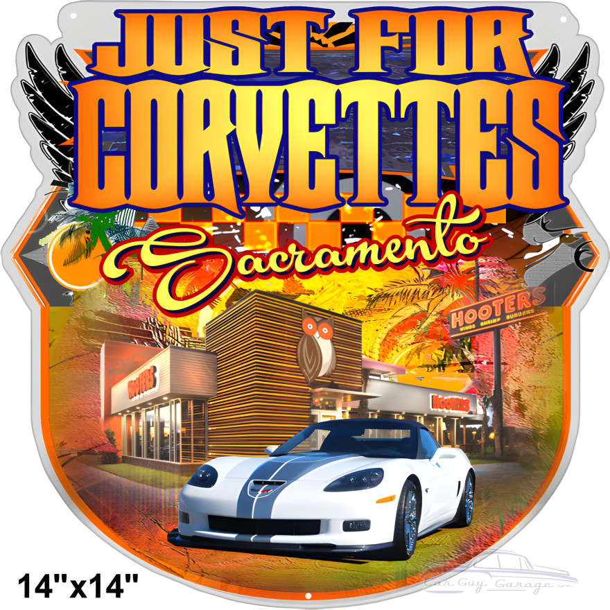 Corvettes Sports Car Sacramento Cut Out Metal Sign - 14" x 14" Corvettes Sports Car Sacramento Cut Out Metal Sign - 14" x 14"