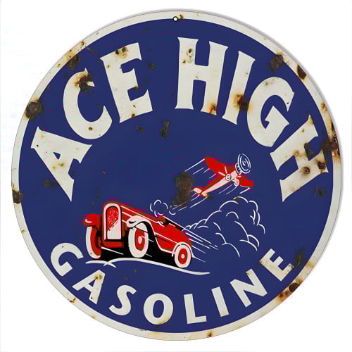 Ace High Gasoline Metal Sign - 14" Round
