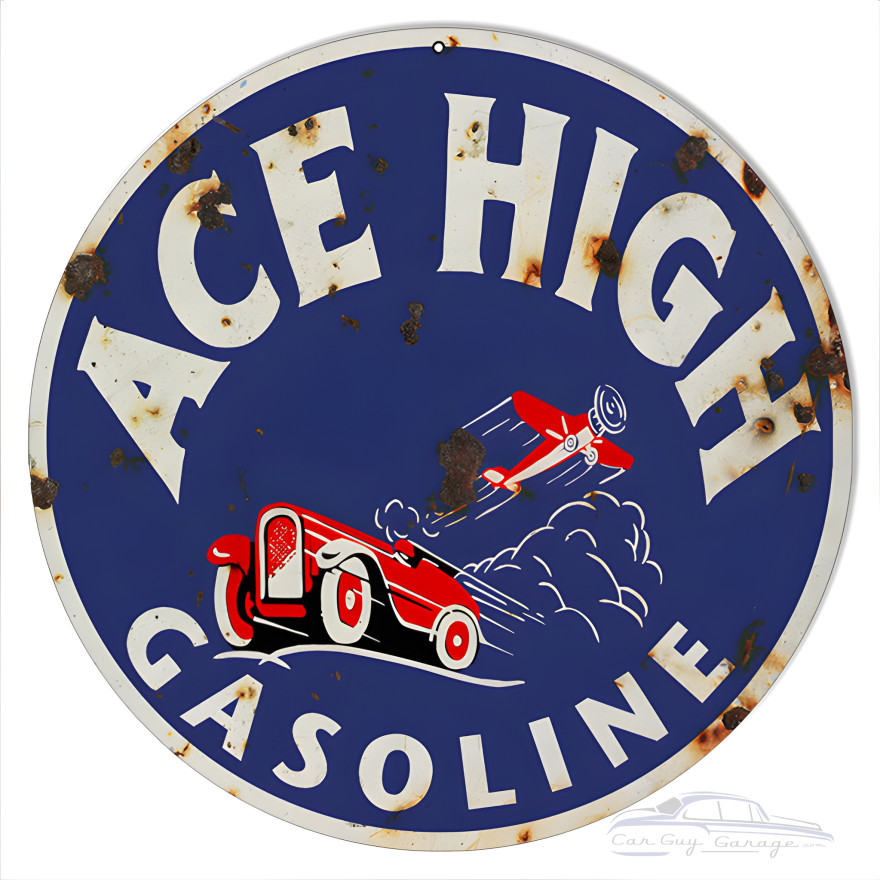 Ace High Gasoline Metal Sign - 14" Round Ace High Gasoline Metal Sign - 14" Round