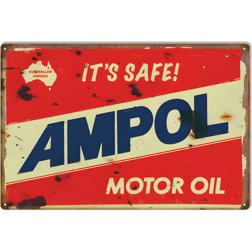 It's Safe AMPOL Motor Oil Metal Sign - 12" x 18"