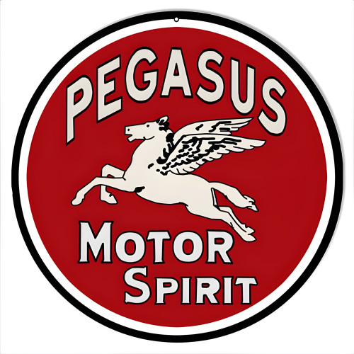 Pegasus Spirit Motor Oil Metal Sign - 14" Round