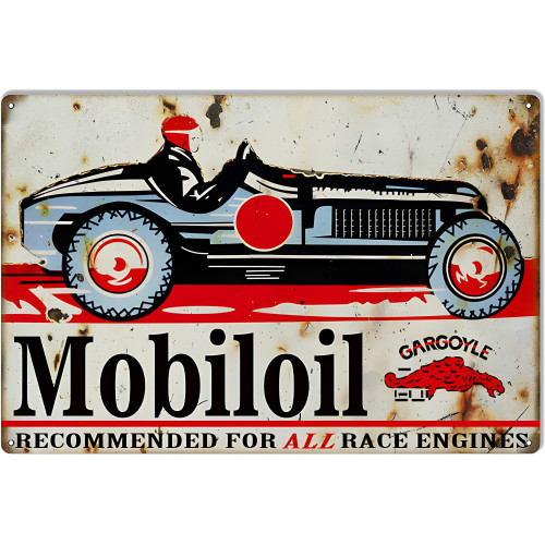 Distressed Gargoyle Mobiloil Recommended Garage Shop Metal Sign - 12" x 18"