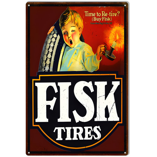 Fisk Tires Gas Station Metal Sign - 16" x 24"