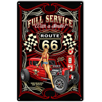 Hot Rod Pin Up Girl Route 66 Gas Station Metal Sign - 12" x 18"