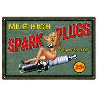 Pugs Get Your Spark On Pin Up Girl Metal Sign - 12" x 18"